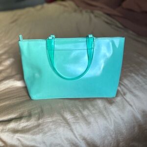 LAMARTHE Aqua Leather Handbag, Clear Acrylic Handles